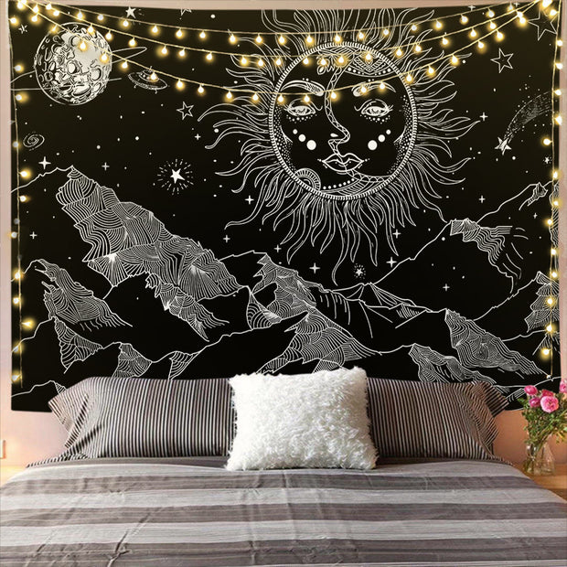 Mandala Tapestry for Home Decor White Black Sun And Moon Tapestry Wall Hanging Gossip Tapestries Bedroom Wall Covering