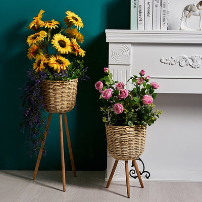 Floor - standing flowerpot straw furniture